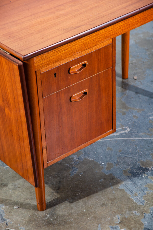 Mid Century Danish Modern Desk Drop Leaf Sliding Drawers Arne Vodder File Office Denmark - Image 10