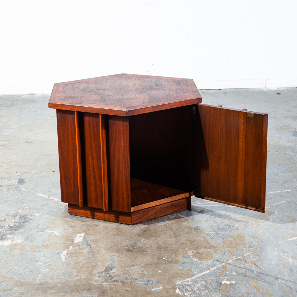 Mid Century Modern End Table Side Lane Octogon Cabinet Storage Danish Walnut - Image 3
