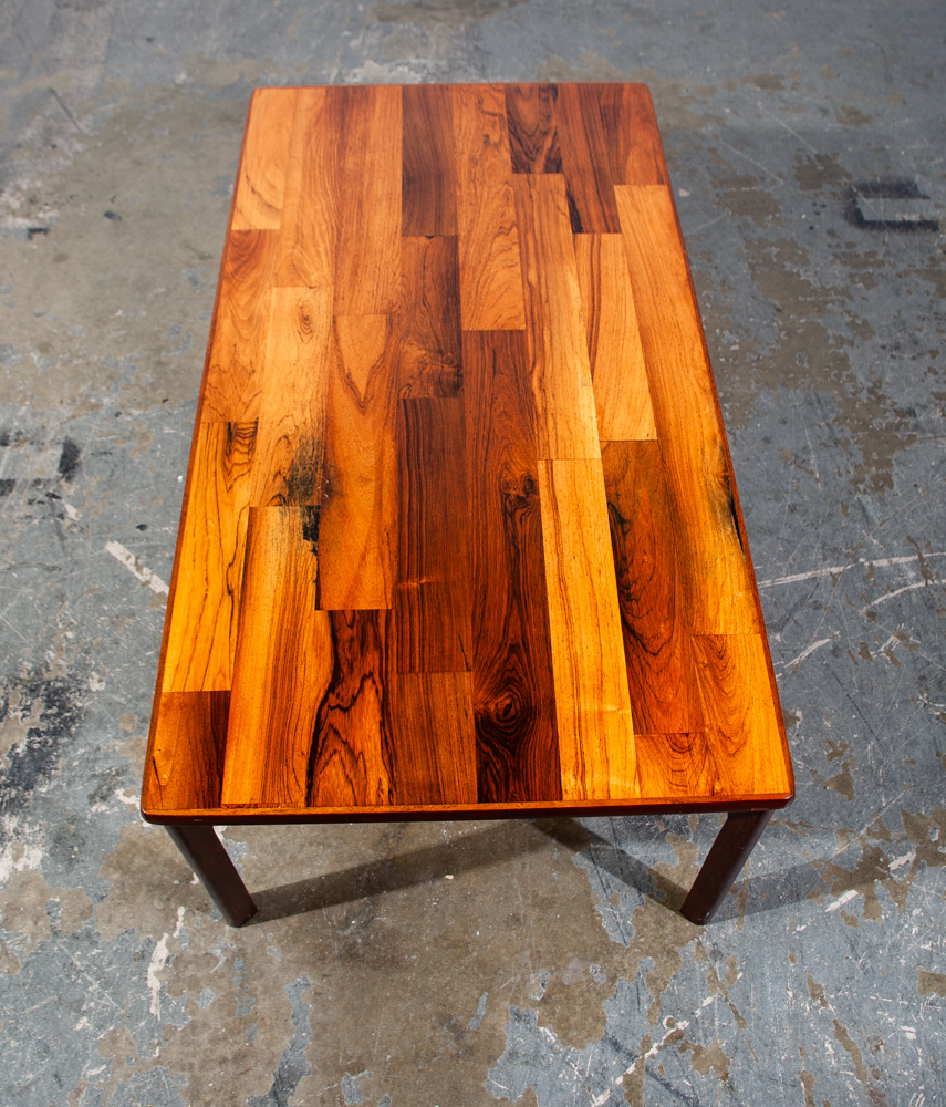 Mid Century Danish Modern Coffee Table Brazilian Rosewood Wide Patchwork Denmark Restored Large