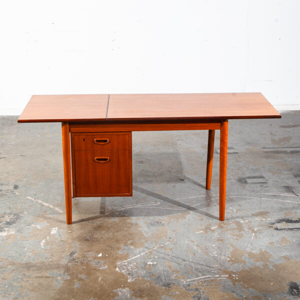 Mid Century Danish Modern Desk Drop Leaf Sliding Drawers Arne Vodder File Office Denmark - Image 2
