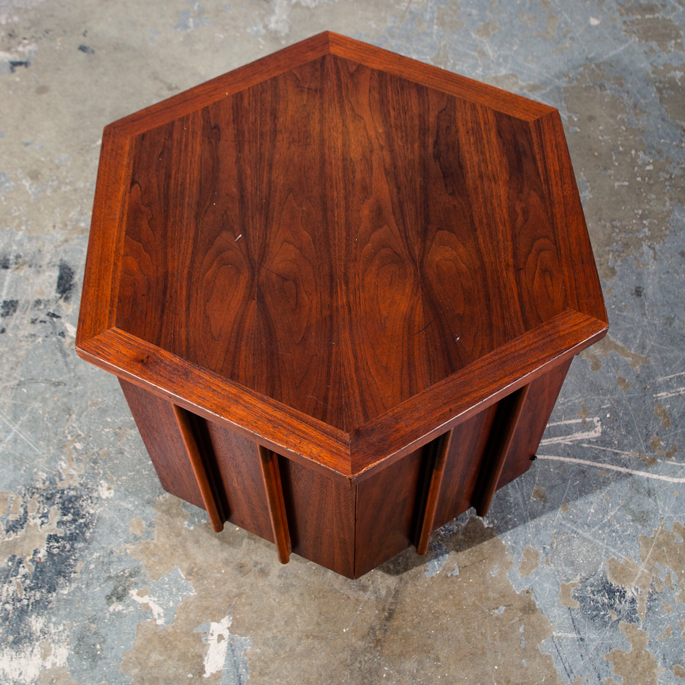 Mid Century Modern End Table Side Lane Octogon Cabinet Storage Danish Walnut - Image 5