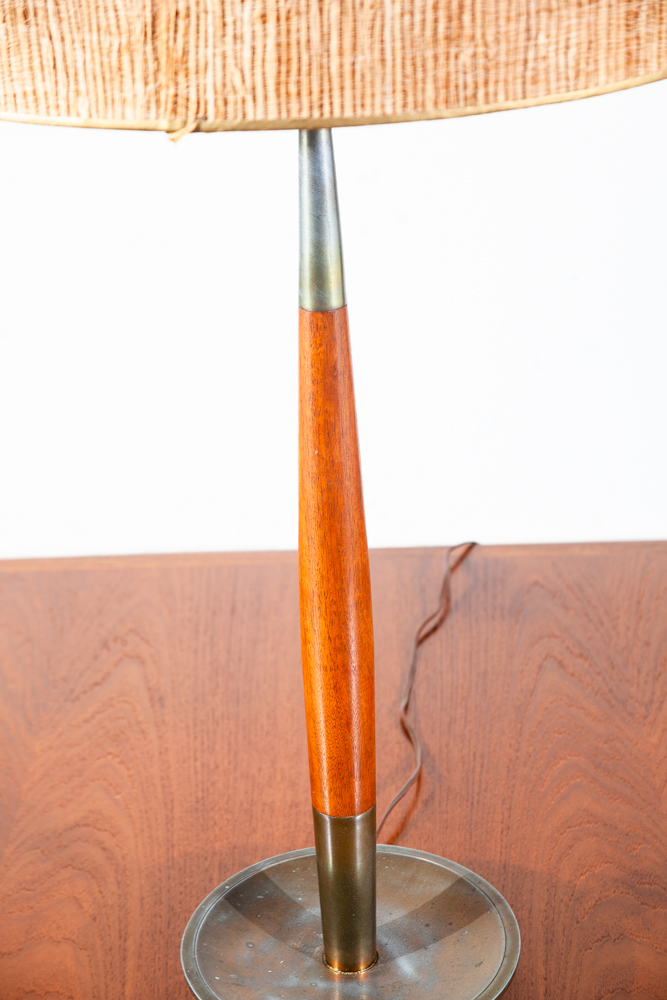 Mid Century Modern Table Lamp Tommi Parzinger Stiffel Wood 3 Light Lighting Mcm Round Large Tall Solid Walnut Metal Lightolier - Image 5