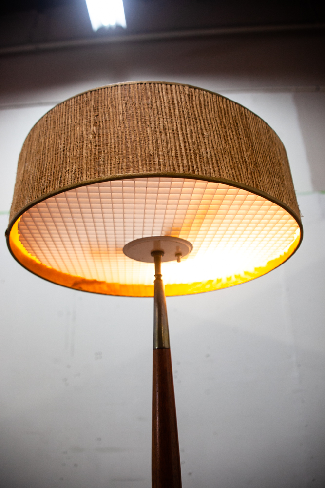 Mid Century Modern Table Lamp Tommi Parzinger Stiffel Wood 3 Light Lighting Mcm Round Large Tall Solid Walnut Metal Lightolier - Image 9