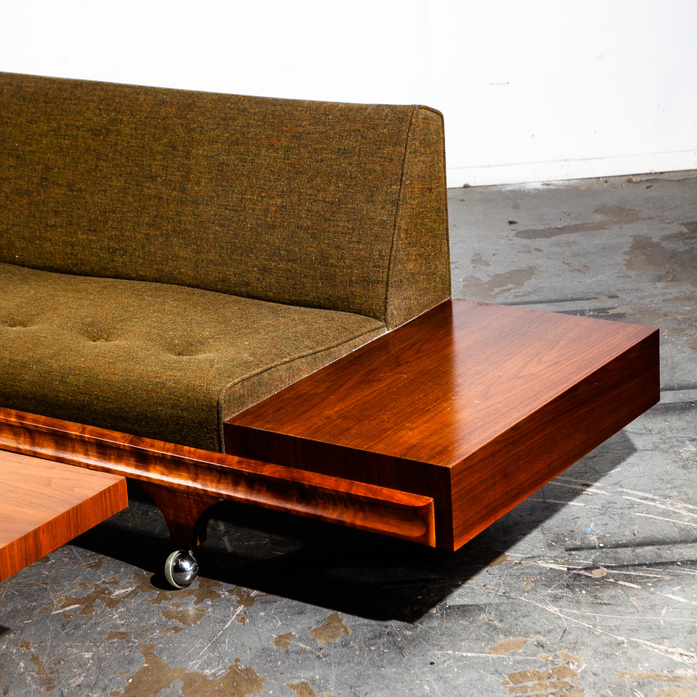 Mid Century Modern Sofa Couch Gondola Martin Borenstein Platform Walnut Green NM - Image 6