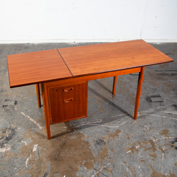 Mid Century Danish Modern Desk Drop Leaf Sliding Drawers Arne Vodder File Office Denmark - Image 8