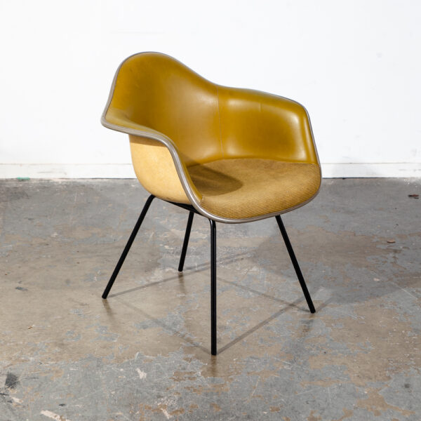 Mid Century Modern Shell Chairs 2 Fiberglass Herman Miller Eames Mustard Yellow Arm Set Armchair DAX H Base - Image 5