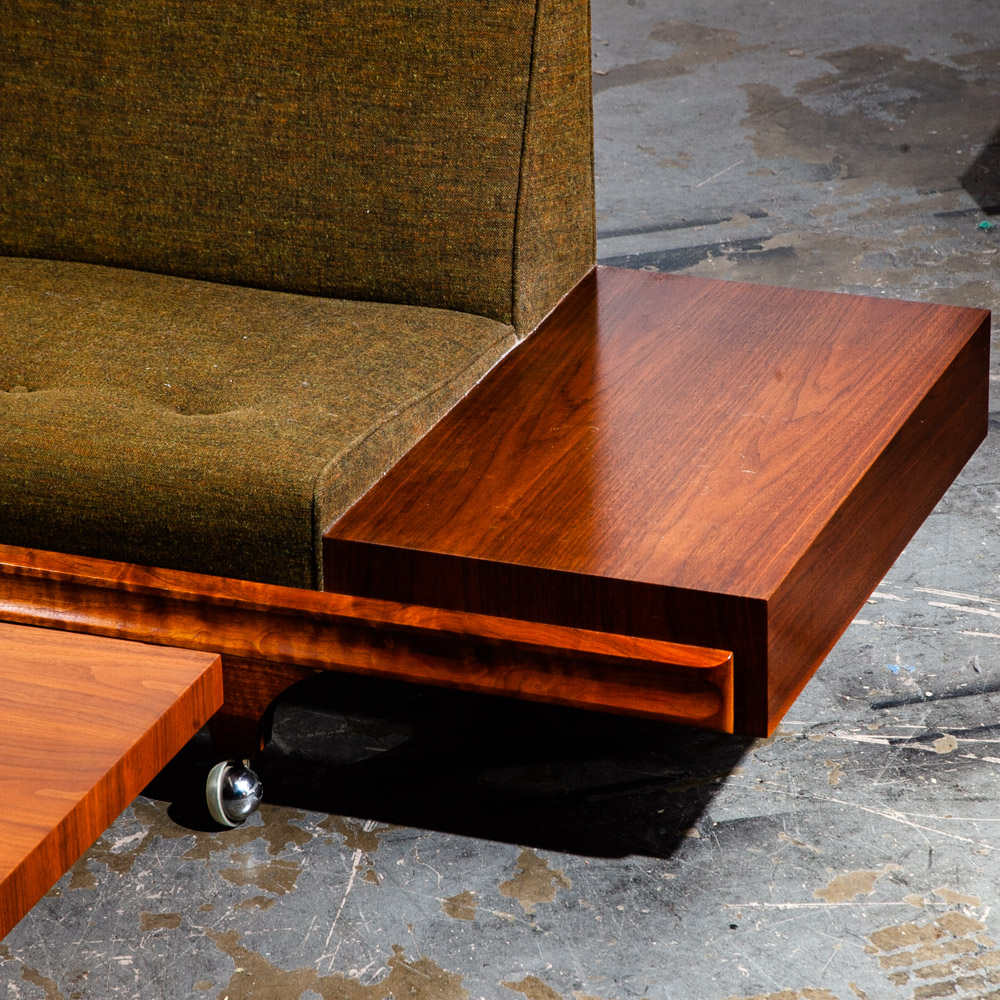 Mid Century Modern Sofa Couch Gondola Martin Borenstein Platform Walnut Green NM - Image 7