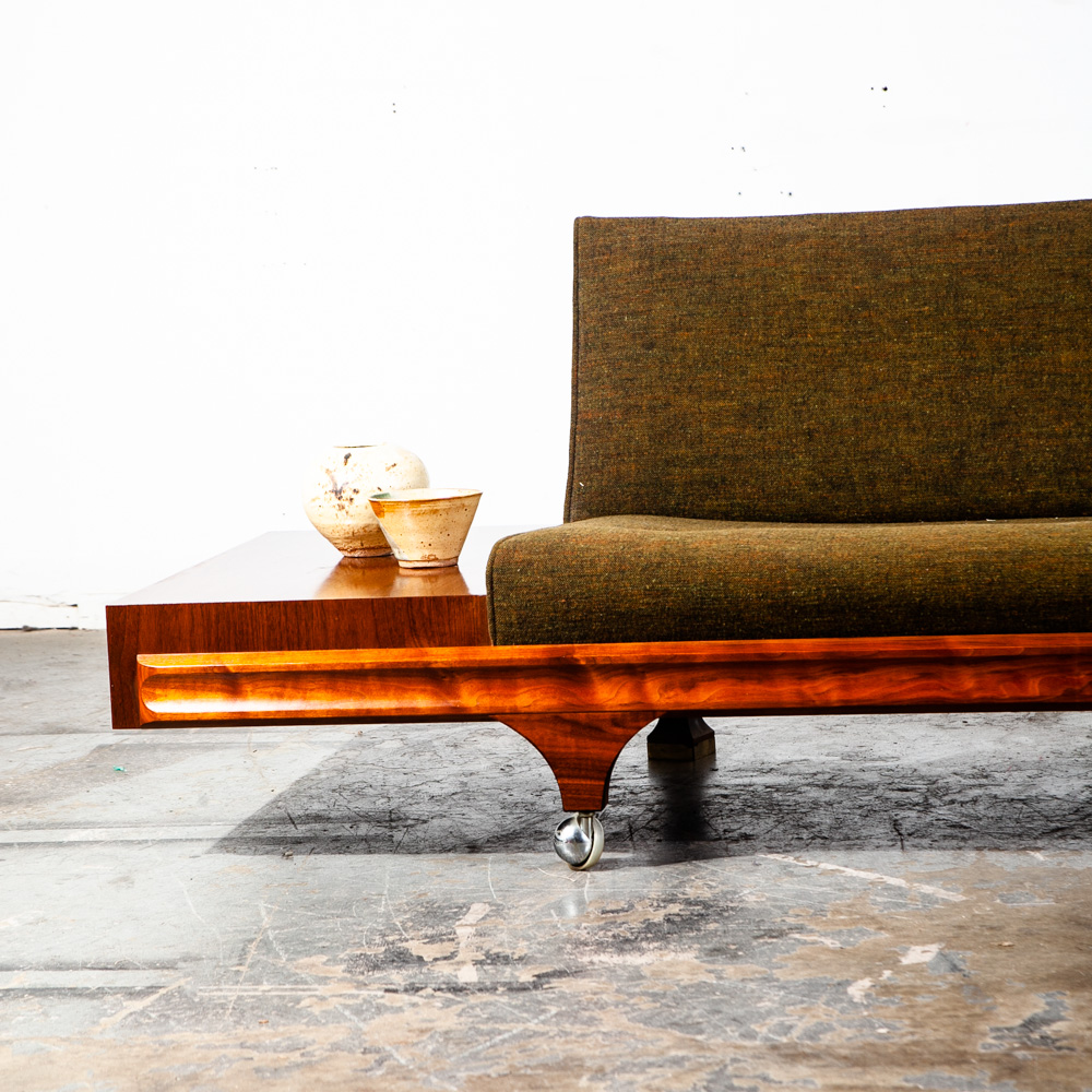 Mid Century Modern Sofa Couch Gondola Martin Borenstein Platform Walnut Green NM - Image 5
