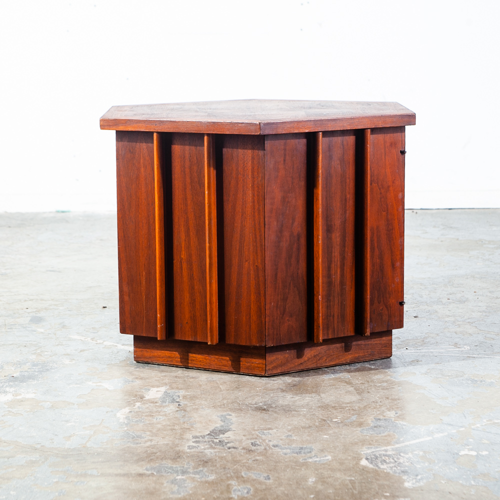 Mid Century Modern End Table Side Lane Octogon Cabinet Storage Danish Walnut - Image 2
