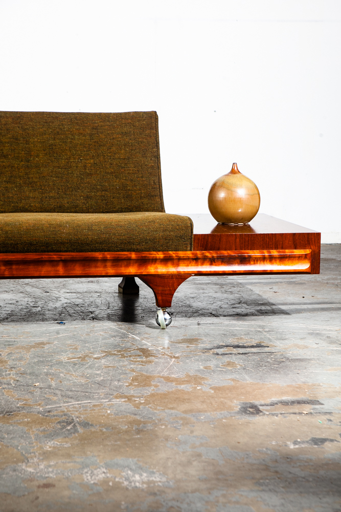 Mid Century Modern Sofa Couch Gondola Martin Borenstein Platform Walnut Green NM - Image 8