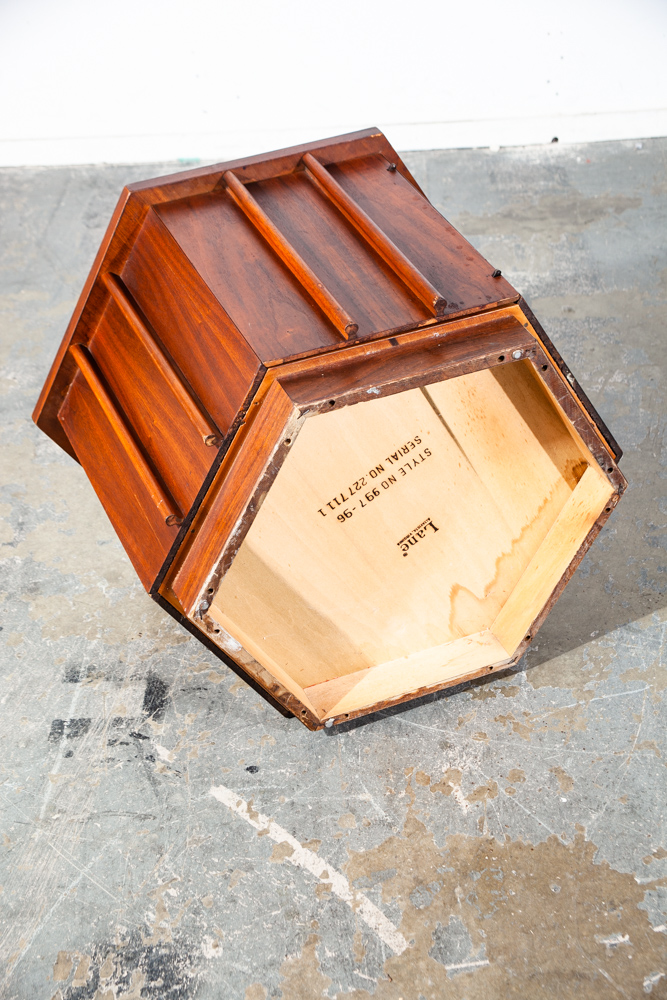 Mid Century Modern End Table Side Lane Octogon Cabinet Storage Danish Walnut - Image 8