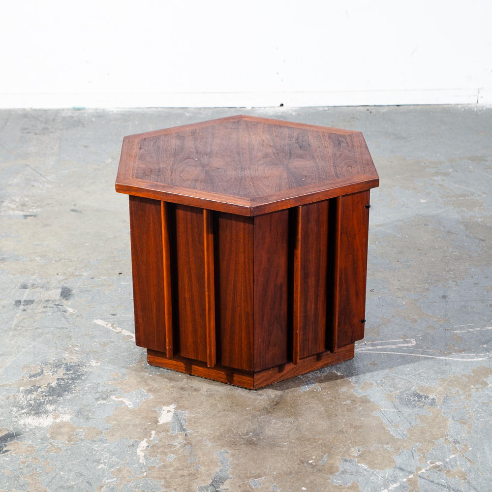 Mid Century Modern End Table Side Lane Octogon Cabinet Storage Danish Walnut - Image 4