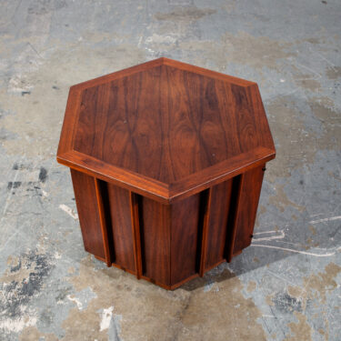 Mid Century Modern End Table Side Lane Octogon Cabinet Storage Danish Walnut