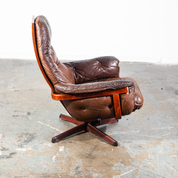 Mid Century Danish Modern Lounge Chair Recliner Brown Full Grain Leather G Mobel Sweden Mcm Swedish - Image 3