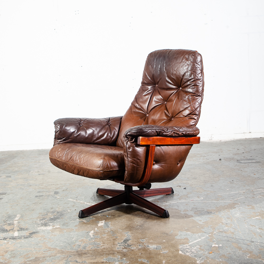 Mid Century Danish Modern Lounge Chair, Swedish Leather Recliners