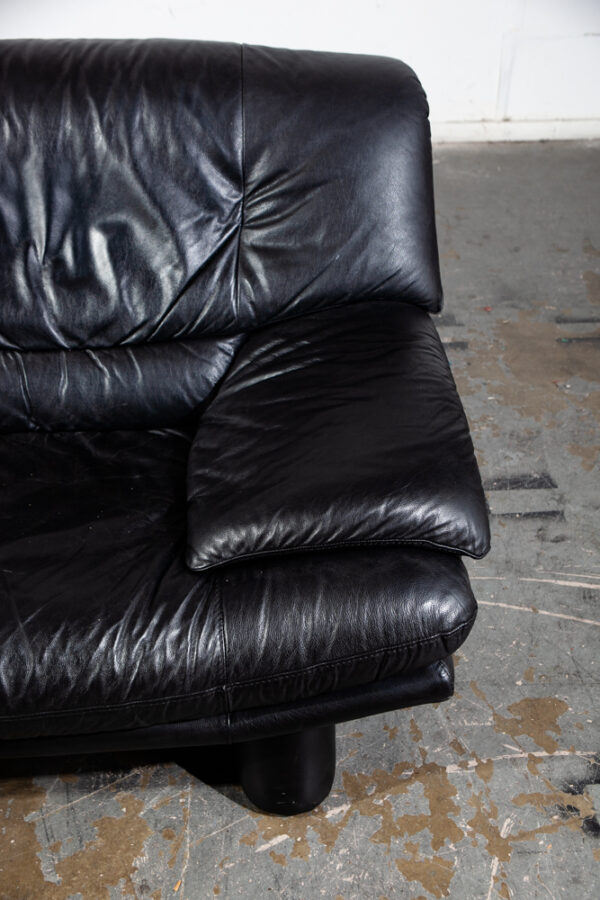 Mid Century Post Modern Leather Sofa Couch Settee Natuzzi Italy Black Full Grain Vintage Italian Modernist - Image 11