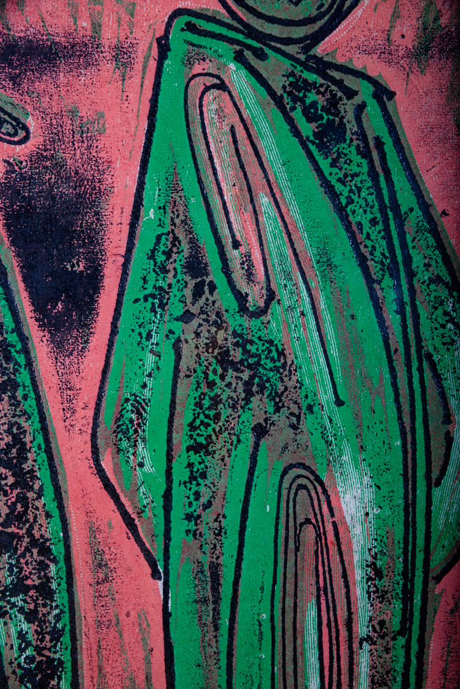 Mid Century Modern Original Art Print Woodcut Abstract Falaka Armide 1975 Signed Ethiopian Expressionism Black Green Salmon - Image 8