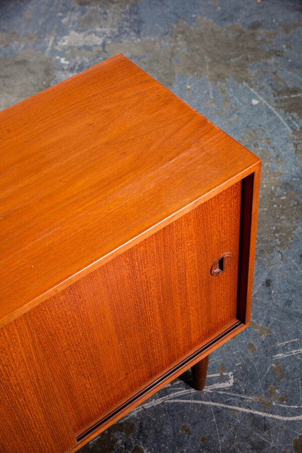 Mid Century Danish Modern Credenza Sideboard Teak Denmark Drawers Vintage Mcm Sliding Doors Compact Small - Image 8