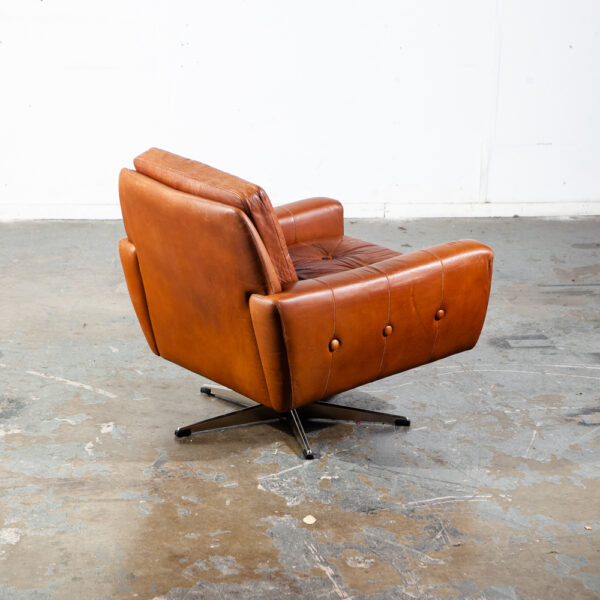 Mid Century Danish Modern Lounge Chair Svend Skipper Brown Tan Leather Cognac Swivel - Image 2