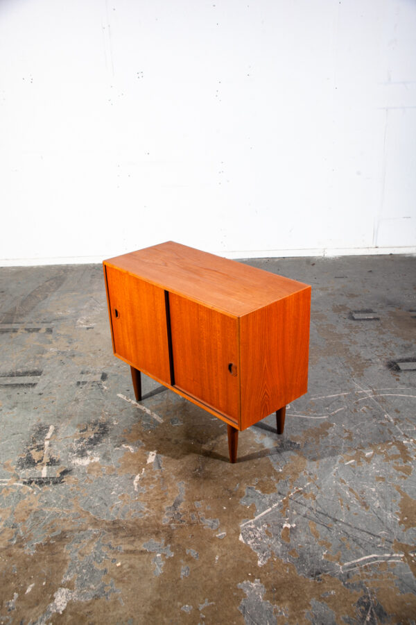 Mid Century Danish Modern Credenza Sideboard Teak Denmark Drawers Vintage Mcm Sliding Doors Compact Small - Image 4