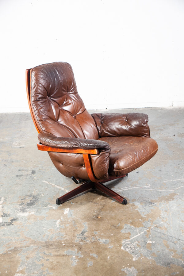Mid Century Danish Modern Lounge Chair Recliner Brown Full Grain Leather G Mobel Sweden Mcm Swedish - Image 5