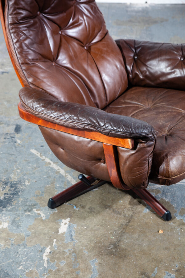 Mid Century Danish Modern Lounge Chair Recliner Brown Full Grain Leather G Mobel Sweden Mcm Swedish - Image 12