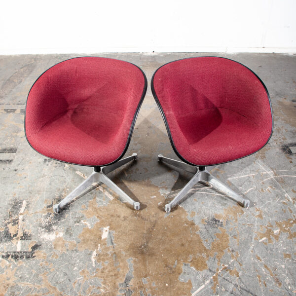 Mid Century Modern Chairs 4 Herman Miller La Fonda Charles Eames Burgundy Arm Vintage Model 1730 Alexander Girard Fabric - Image 4