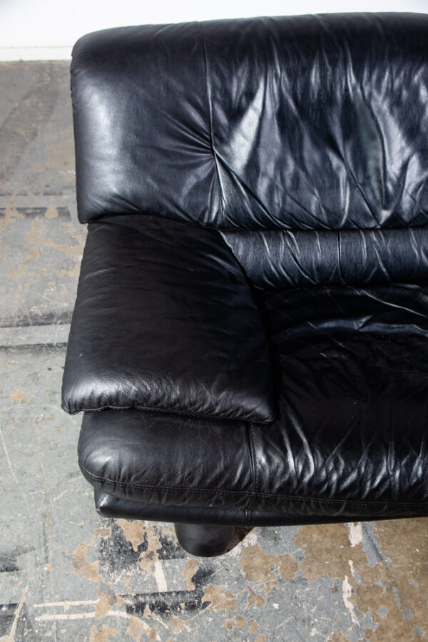 Mid Century Post Modern Leather Sofa Couch Settee Natuzzi Italy Black Full Grain Vintage Italian Modernist - Image 10