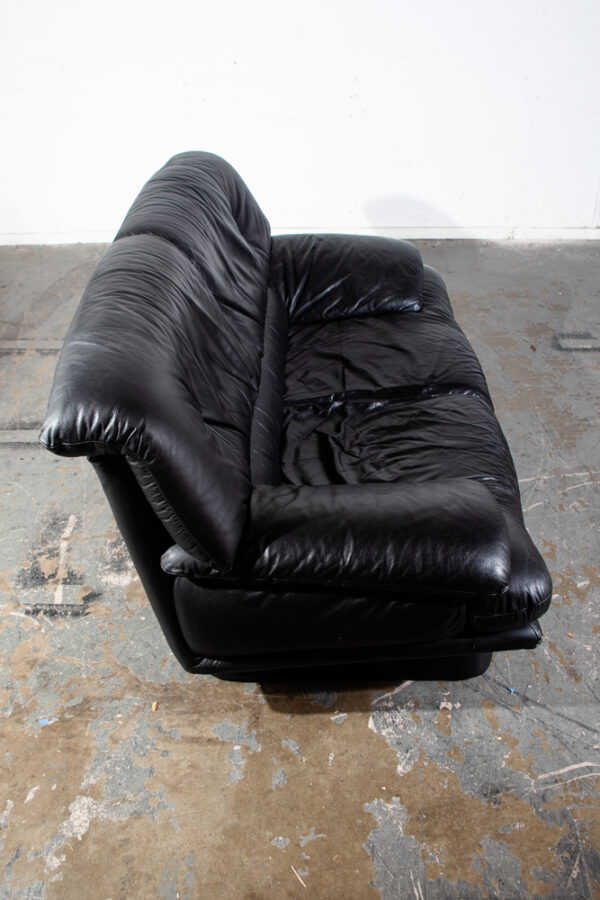Mid Century Post Modern Leather Sofa Couch Settee Natuzzi Italy Black Full Grain Vintage Italian Modernist - Image 5