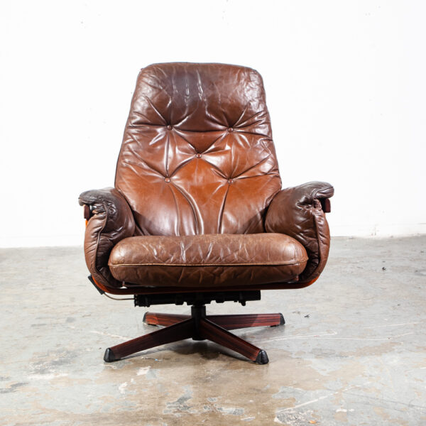 Mid Century Danish Modern Lounge Chair Recliner Brown Full Grain Leather G Mobel Sweden Mcm Swedish - Image 6