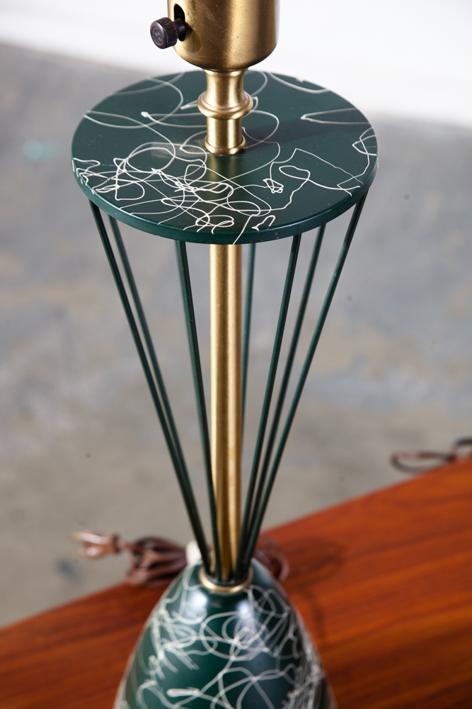 Mid Century Modern Table Lamp Set Pair Rembrandt Masterpieces Light Lighting Solid Brass Green Gold - Image 10