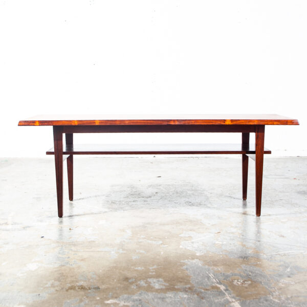 Mid Century Danish Modern Coffee Table Brazilian Rosewood Shelf Magazine rack Large Wide Surfboard Shelf - Image 3