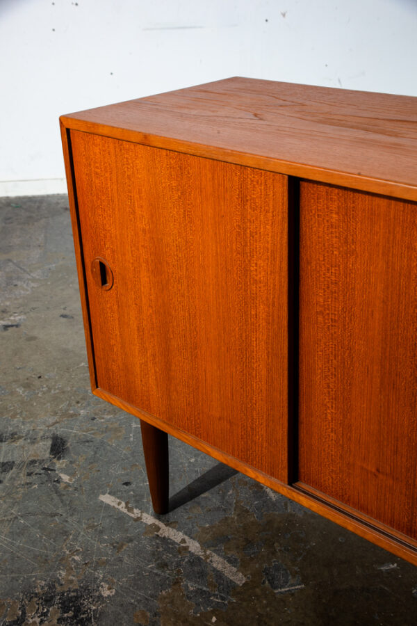 Mid Century Danish Modern Credenza Sideboard Teak Denmark Drawers Vintage Mcm Sliding Doors Compact Small - Image 7