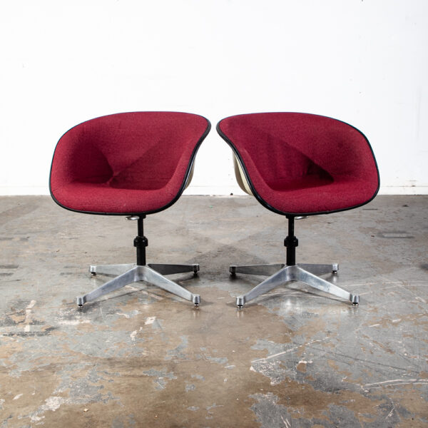 Mid Century Modern Chairs 4 Herman Miller La Fonda Charles Eames Burgundy Arm Vintage Model 1730 Alexander Girard Fabric - Image 3