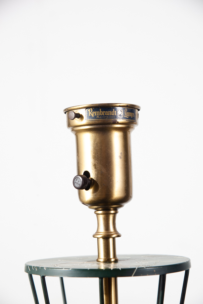 Mid Century Modern Table Lamp Set Pair Rembrandt Masterpieces Light Lighting Solid Brass Green Gold - Image 5