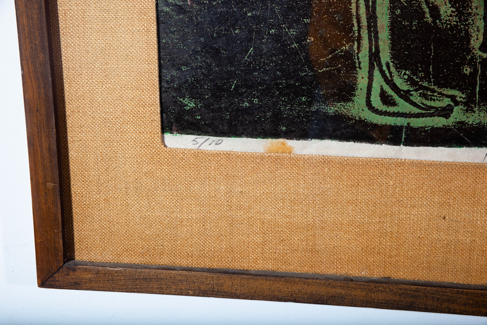 Mid Century Modern Original Art Print Woodcut Abstract Falaka Armide 1975 Signed Ethiopian Expressionism Black Green Salmon - Image 11