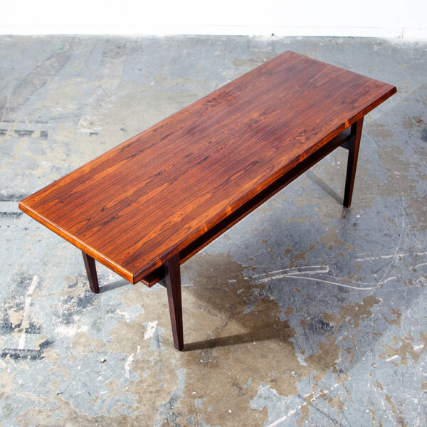 Mid Century Danish Modern Coffee Table Brazilian Rosewood Shelf Magazine rack Large Wide Surfboard Shelf - Image 6