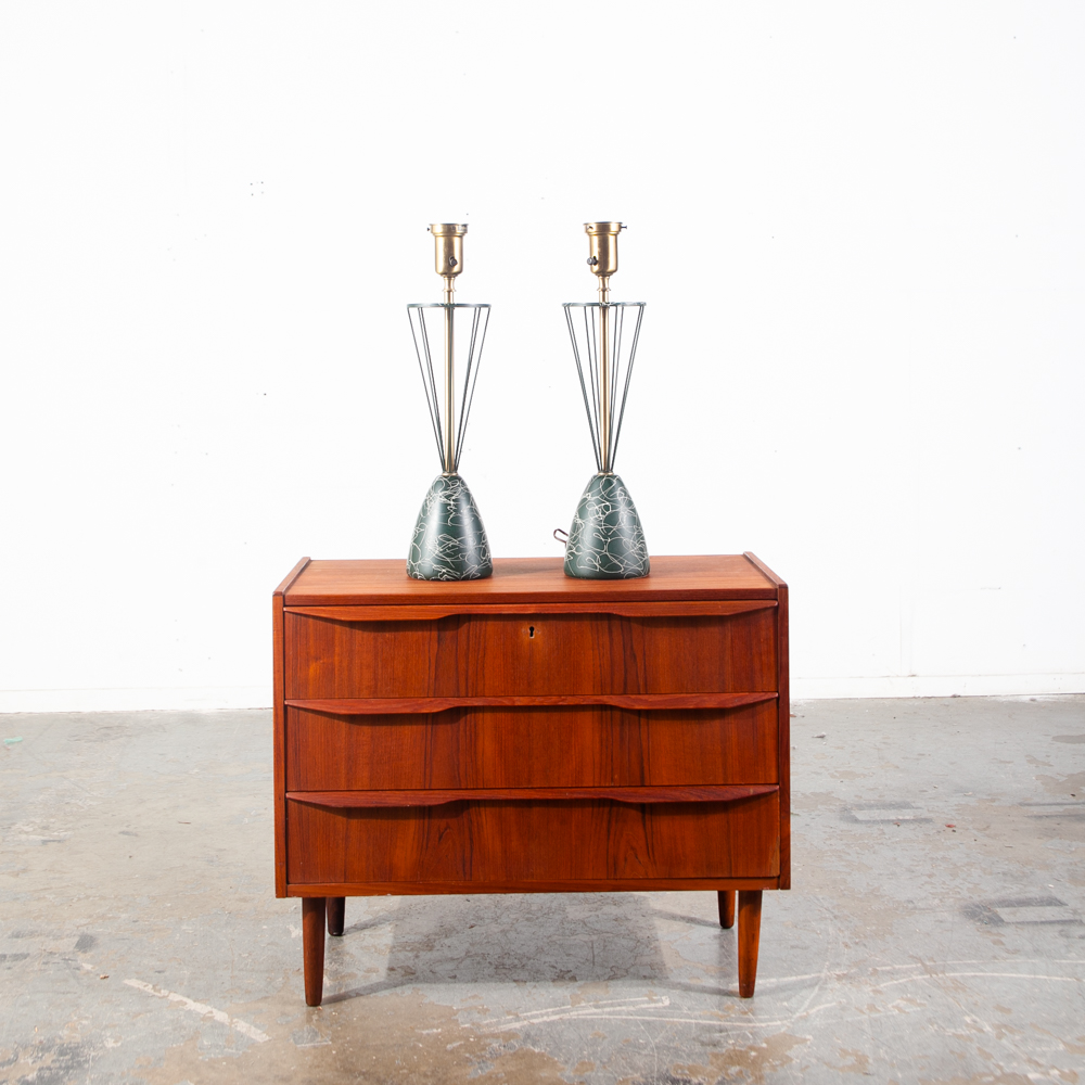 Mid Century Modern Table Lamp Set Pair Rembrandt Masterpieces Light Lighting Solid Brass Green Gold - Image 3