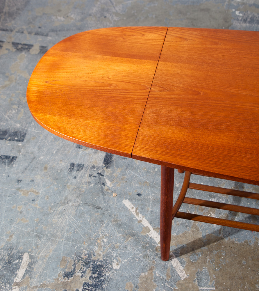 Mid Century Danish Modern Coffee Table Teak Extension Leaf Surfboard Shelf Mcm Expanding Drop leaf - Image 7