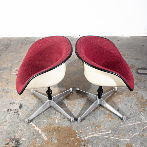 Mid Century Modern Chairs 4 Herman Miller La Fonda Charles Eames Burgundy Arm Vintage Model 1730 Alexander Girard Fabric - Image 5