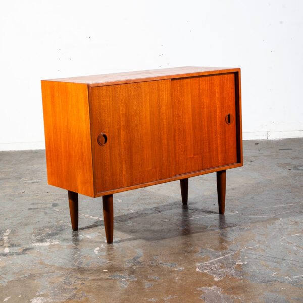 Mid Century Danish Modern Credenza Sideboard Teak Denmark Drawers Vintage Mcm Sliding Doors Compact Small