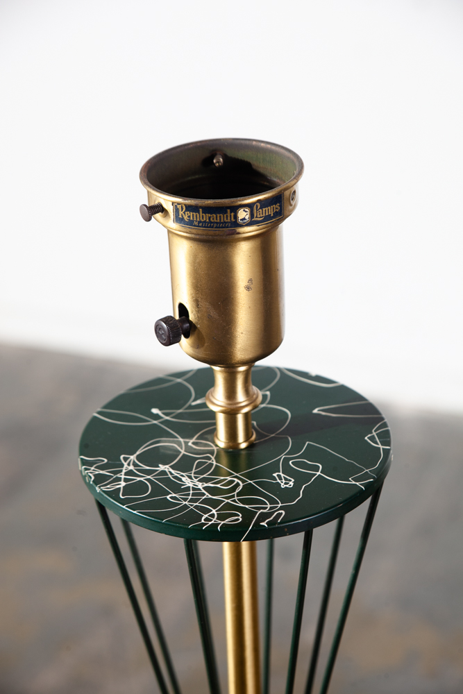 Mid Century Modern Table Lamp Set Pair Rembrandt Masterpieces Light Lighting Solid Brass Green Gold - Image 8