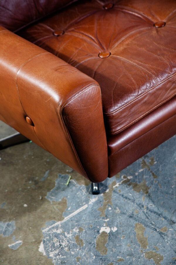 Mid Century Danish Modern Lounge Chair Svend Skipper Brown Tan Leather Cognac Swivel - Image 6
