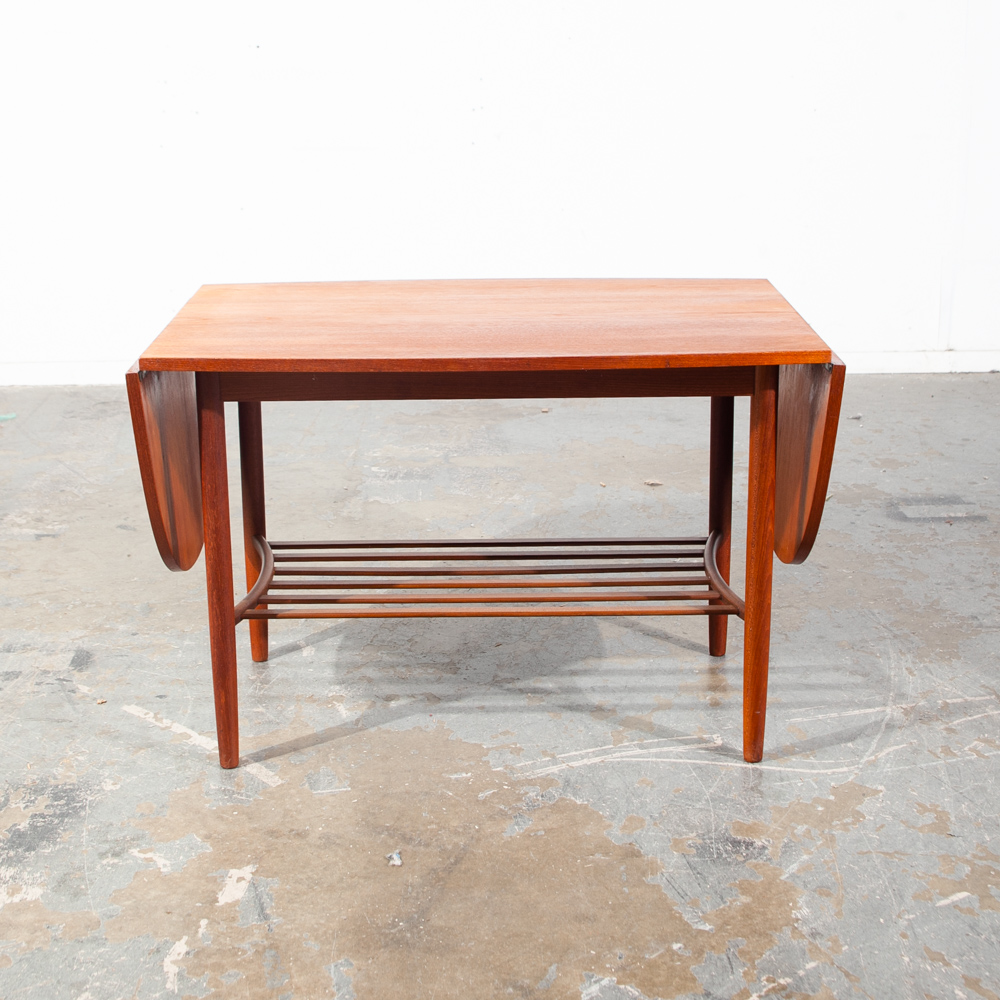 Mid Century Danish Modern Coffee Table Teak Extension Leaf Surfboard Shelf Mcm Expanding Drop leaf - Image 2