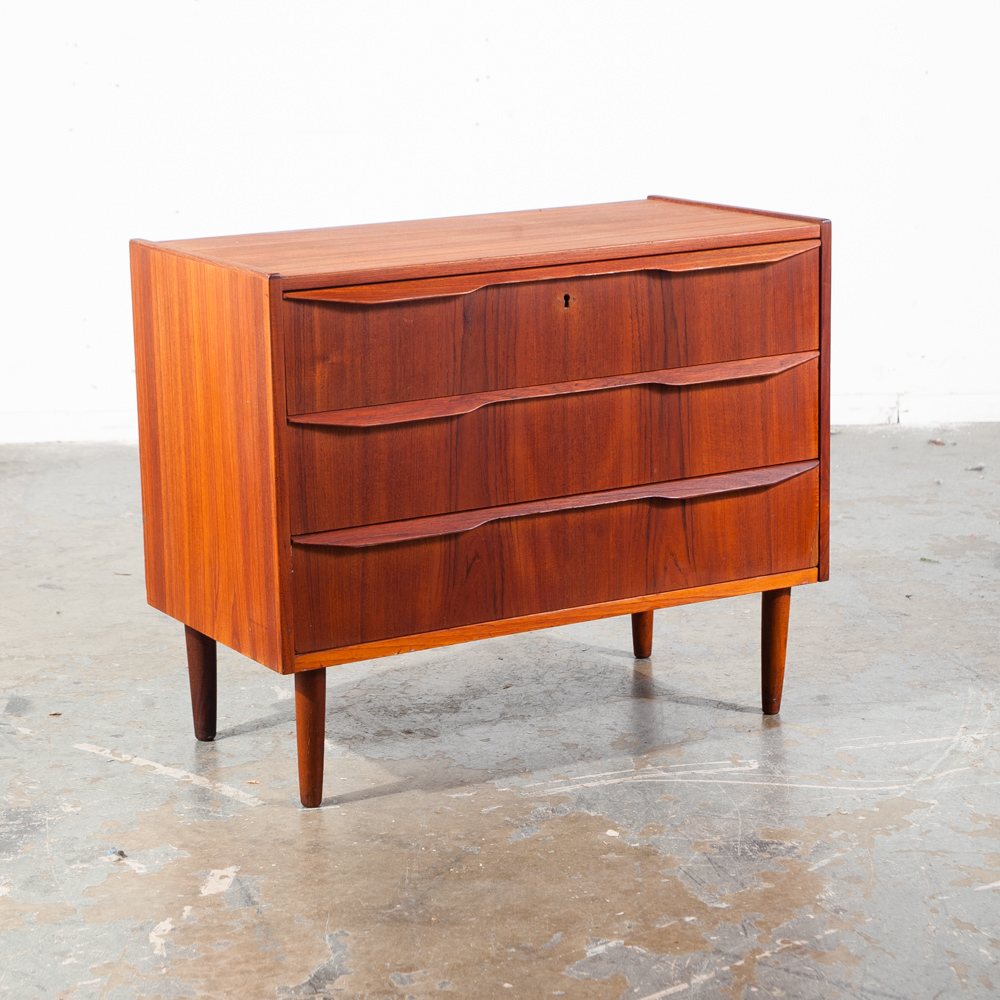 Mid Century Danish Modern Chest Drawers Dresser 3 drawer Solid Teak Wood Gunnar Nielsen Tibergaard Mcm Denmark - Image 2