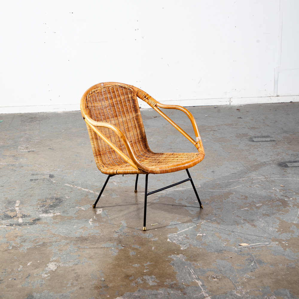 Mid Century Modern Lounge Chair Hoop Iron Bamboo Boho Arthur Umanoff Basket Mcm