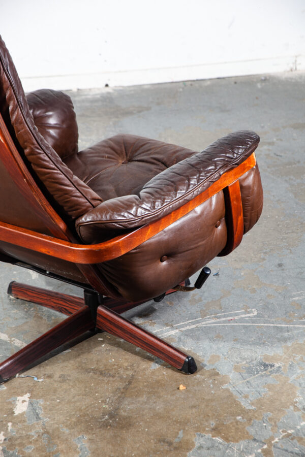 Mid Century Danish Modern Lounge Chair Recliner Brown Full Grain Leather G Mobel Sweden Mcm Swedish - Image 9