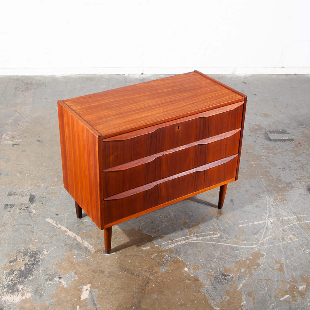 Mid Century Danish Modern Chest Drawers Dresser 3 drawer Solid Teak Wood Gunnar Nielsen Tibergaard Mcm Denmark