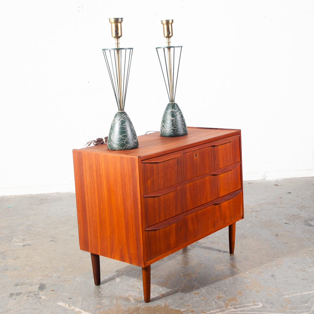 Mid Century Modern Table Lamp Set Pair Rembrandt Masterpieces Light Lighting Solid Brass Green Gold - Image 11