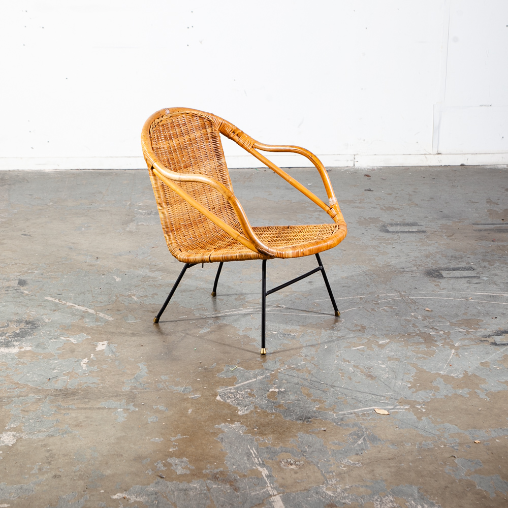 Mid Century Modern Lounge Chair Hoop Iron Bamboo Boho Arthur Umanoff Basket Mcm - Image 4